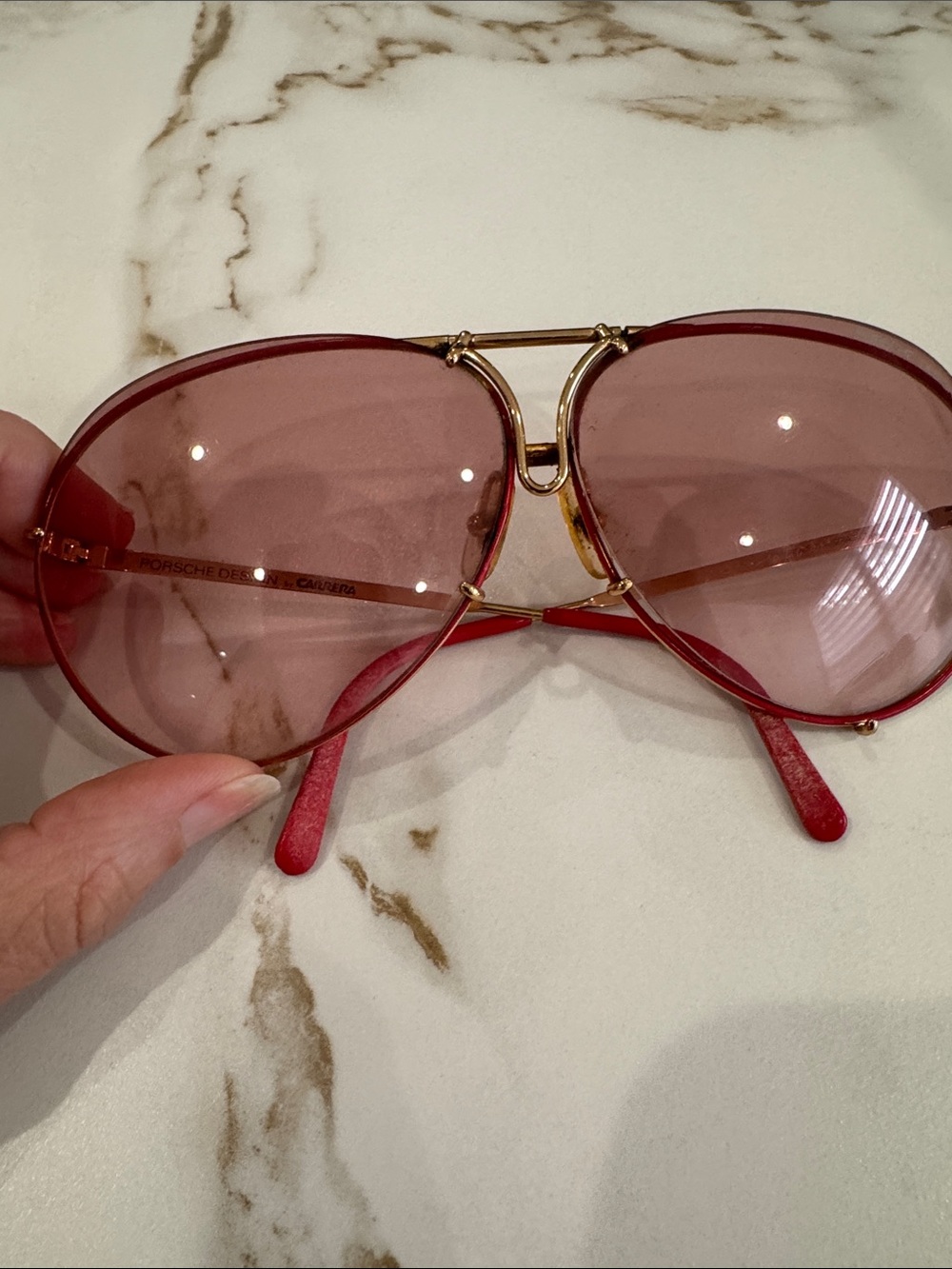 Porsche Design Red and Gold Aviator Sunglasses - Picture 2 of 13
